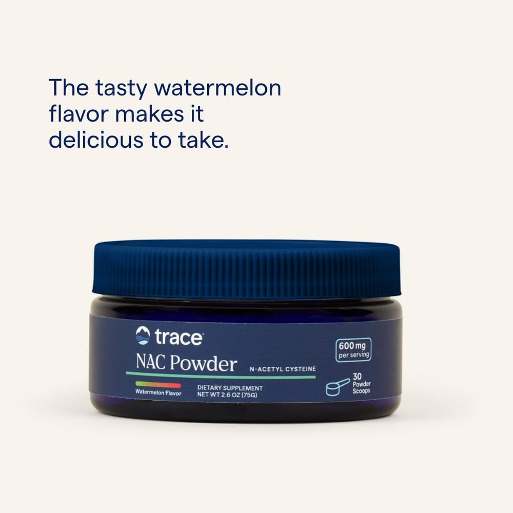 Trace Minerals NAC Powder dissolves quickly in a glass of watermelon-flavored drink.