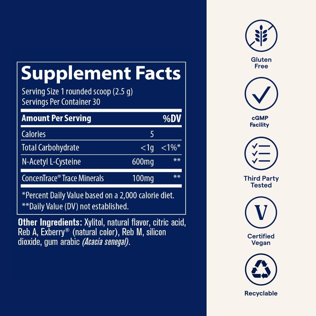 Trace Minerals NAC Powder watermelon flavor ready for daily immune support.