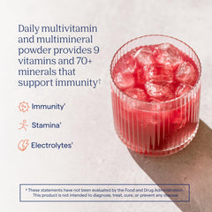 Trace Minerals Power Pak canister with scoop showing 70+ minerals and vitamin blend.