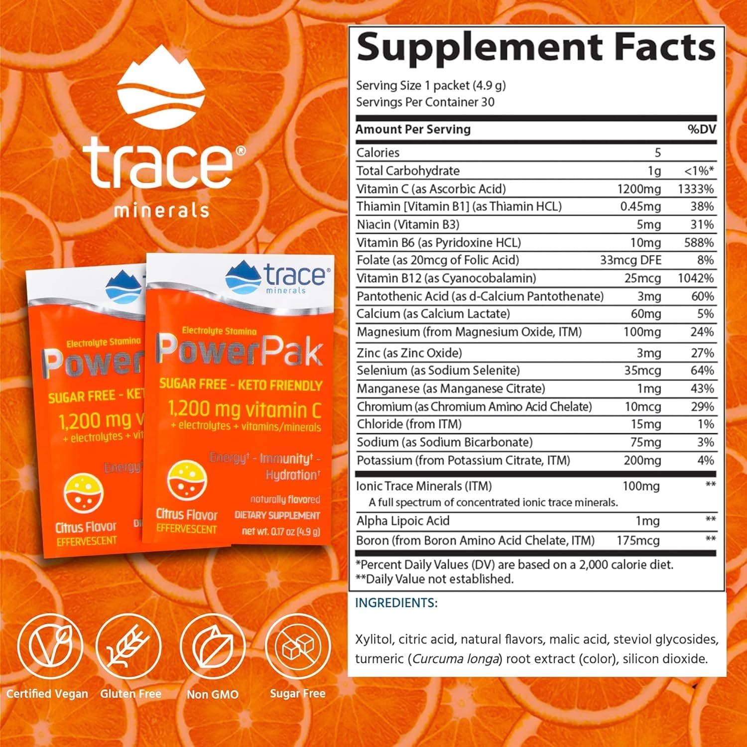 Trace Minerals Power Pak canister ready to mix for balanced electrolytes and minerals.