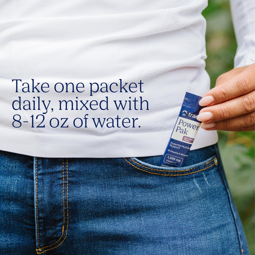 Trace Minerals Power Pak powder dissolving in a glass of water for hydration.
