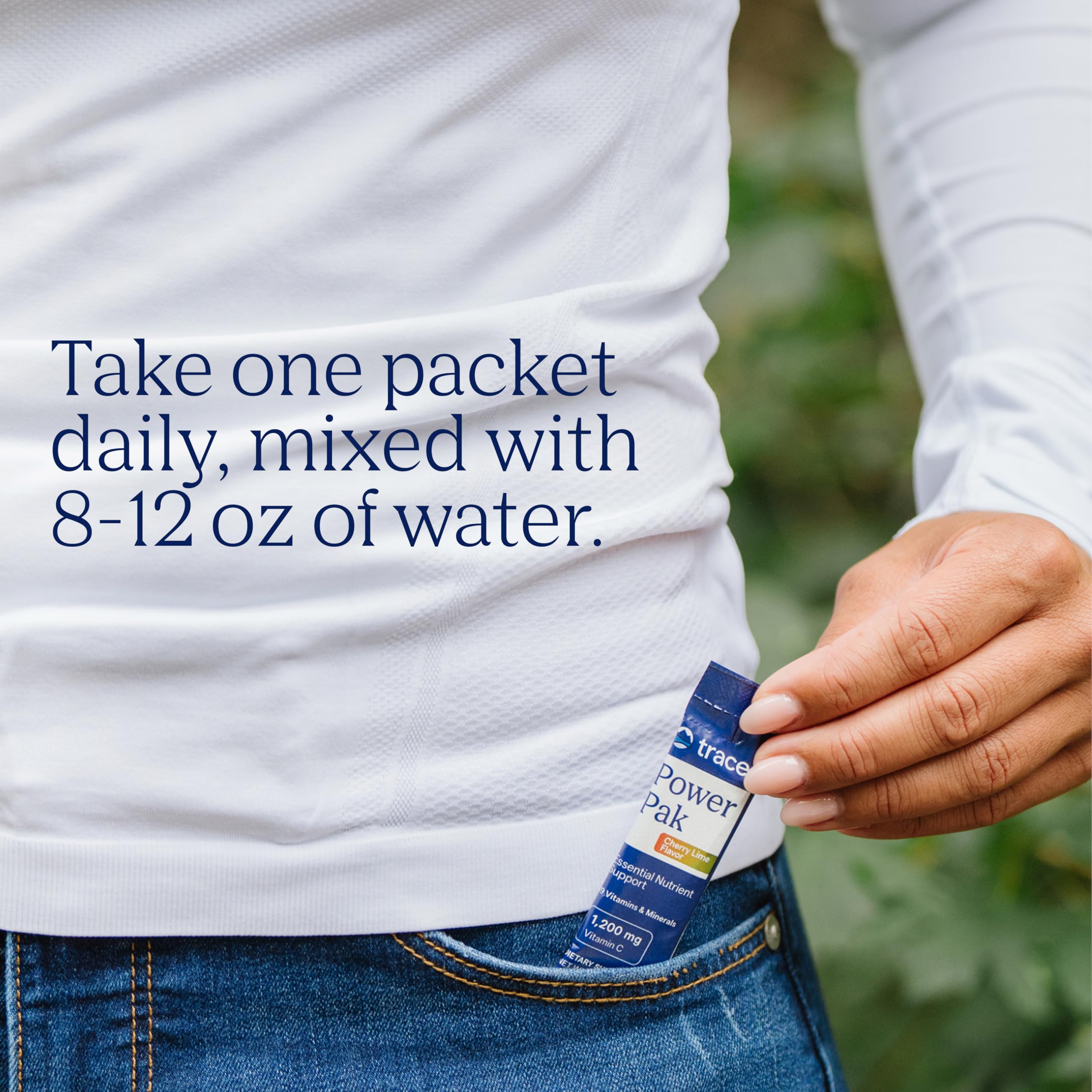 Trace Minerals Power Pak packets shown beside a hydration bottle for easy hydration.