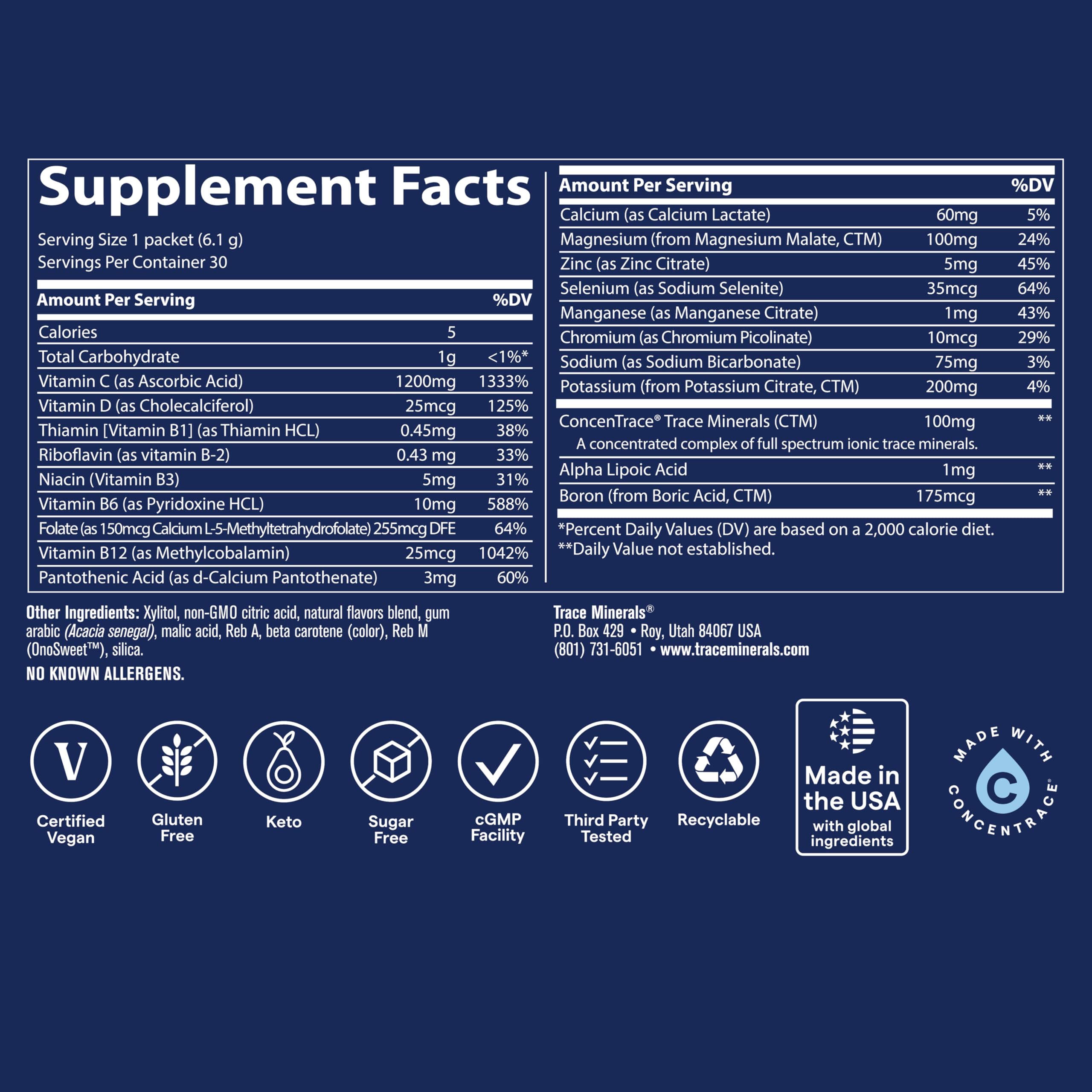 Nutrition label highlighting 70+ minerals for daily mineral intake