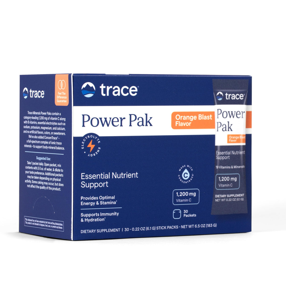 Trace Minerals Power Pak orange blast packet ready for daily hydration and mineral support.