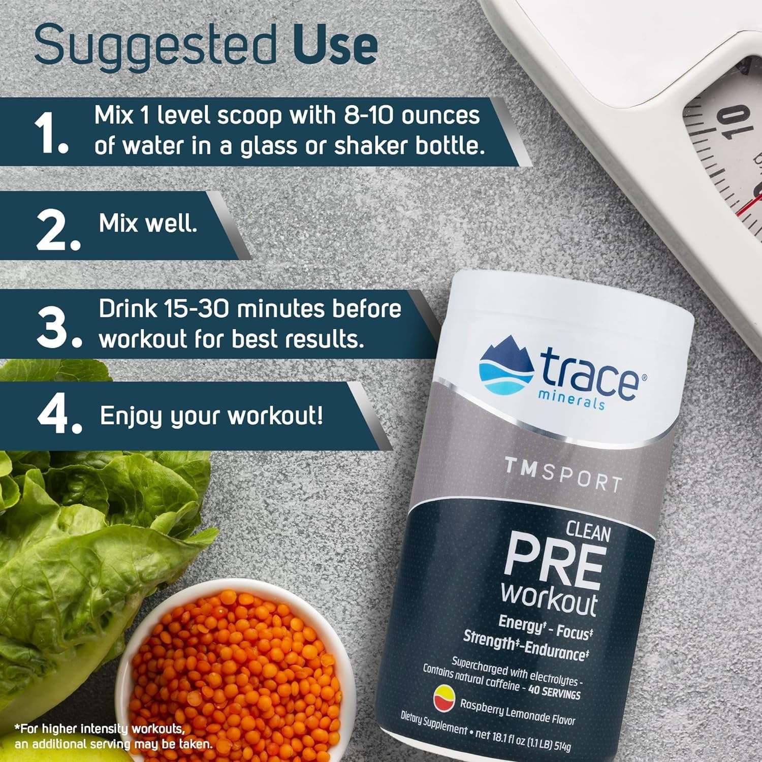 Trace Minerals Pre-Workout nutrition panel close-up emphasizes hydration and circulation support