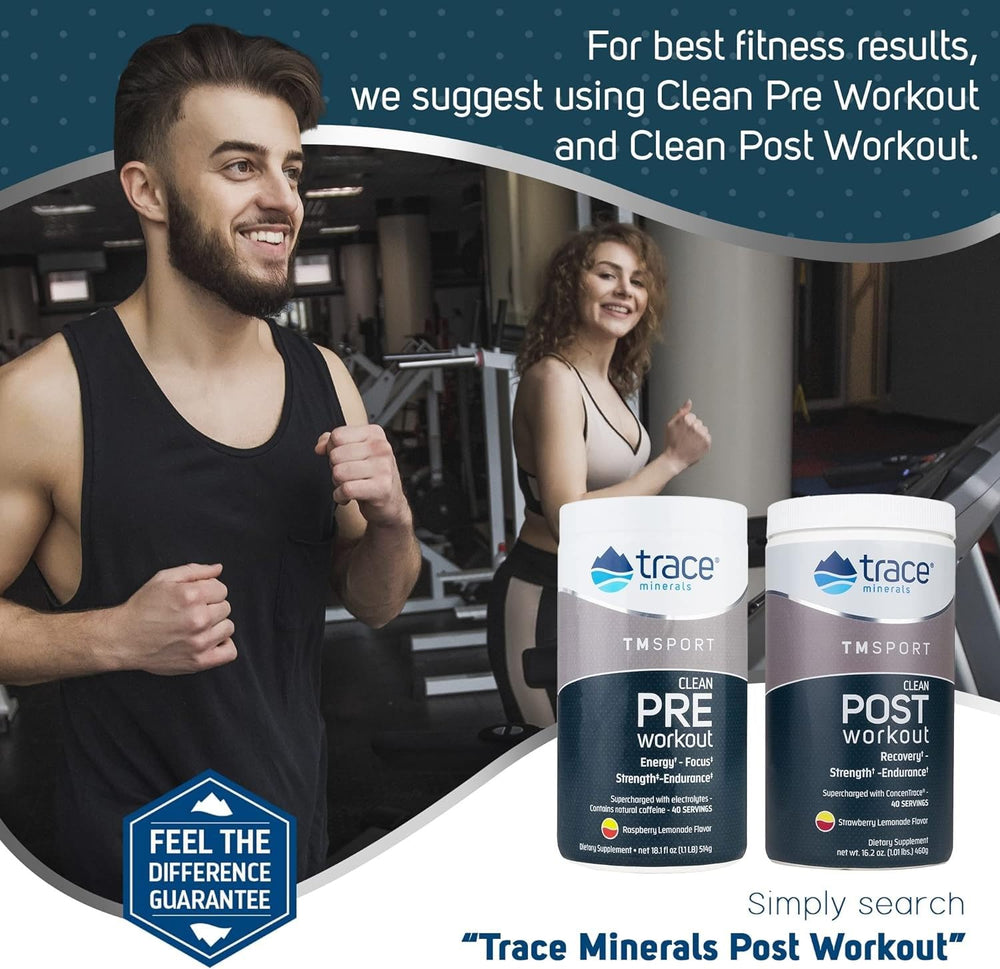 Trace Minerals Pre-Workout powder texture close-up showing fine grains for easy mixing