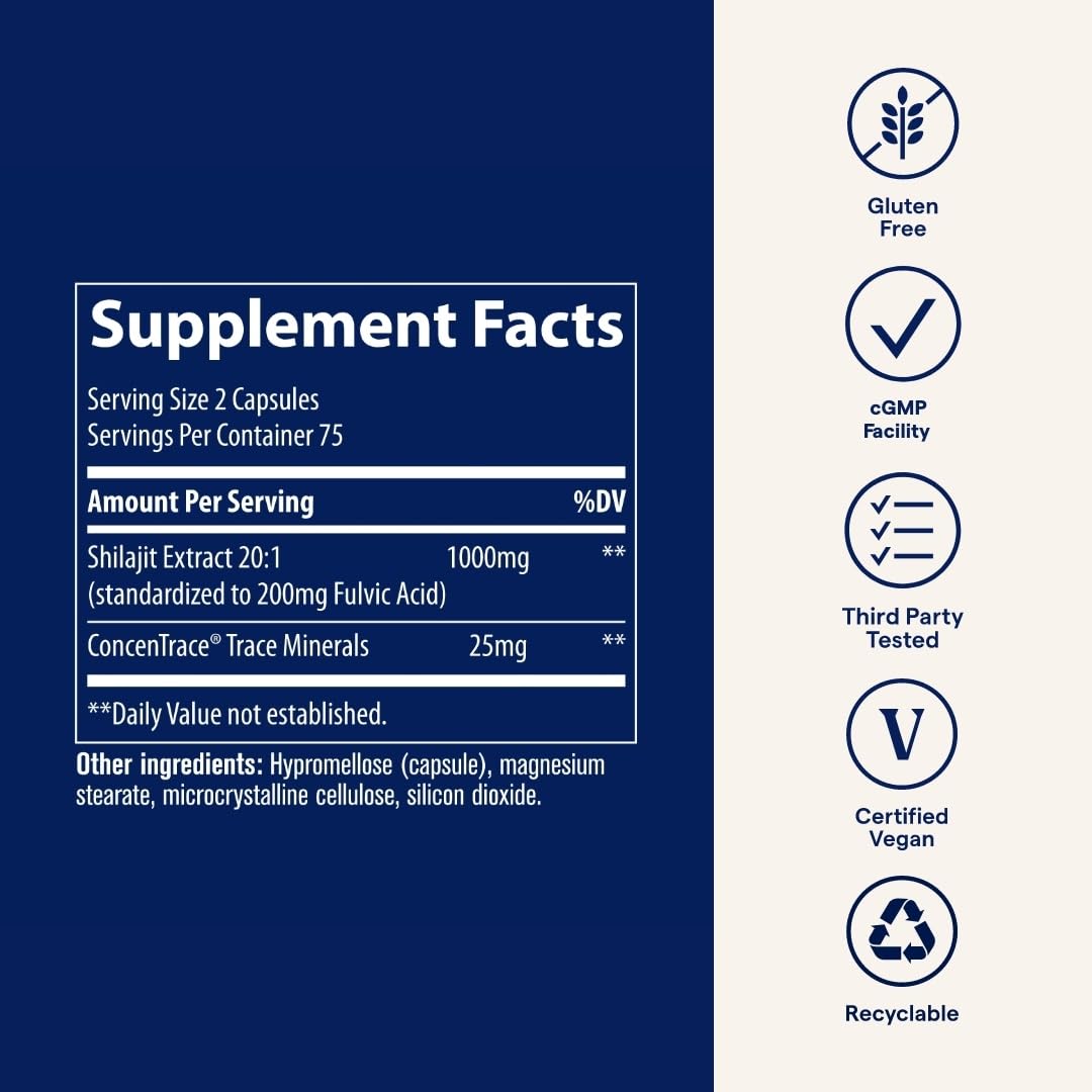 Trace Minerals Shilajit Capsules support brain health and clarity.