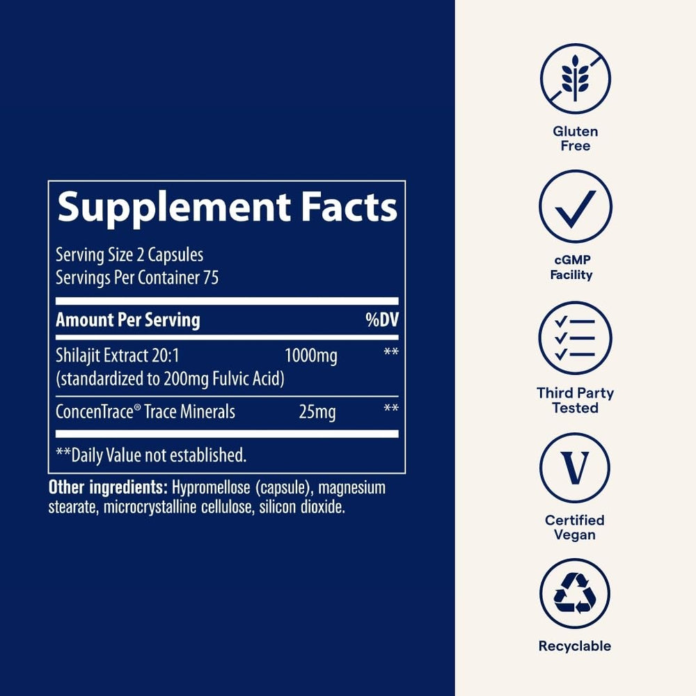 Trace Minerals Shilajit Capsules support brain health and clarity.