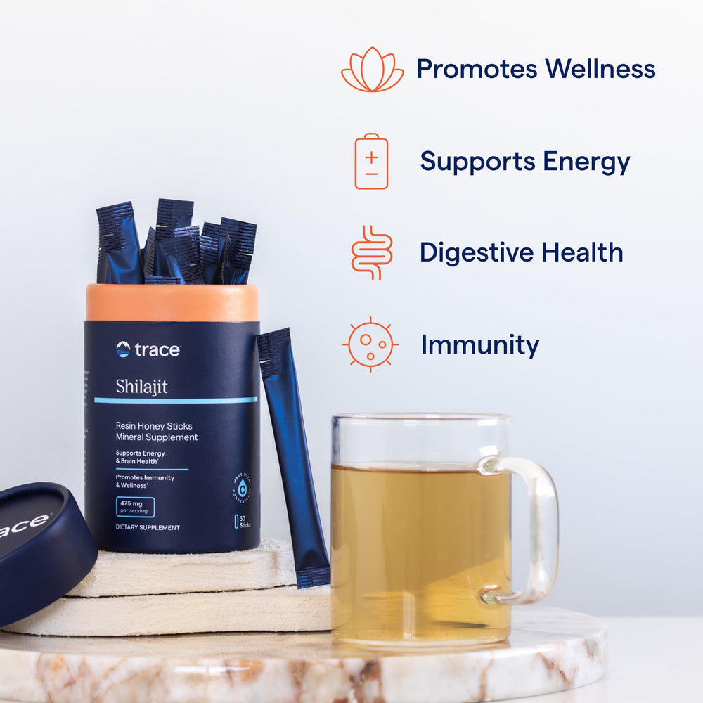 Trace Minerals Shilajit Honey Sticks sachet opened for quick daily energy