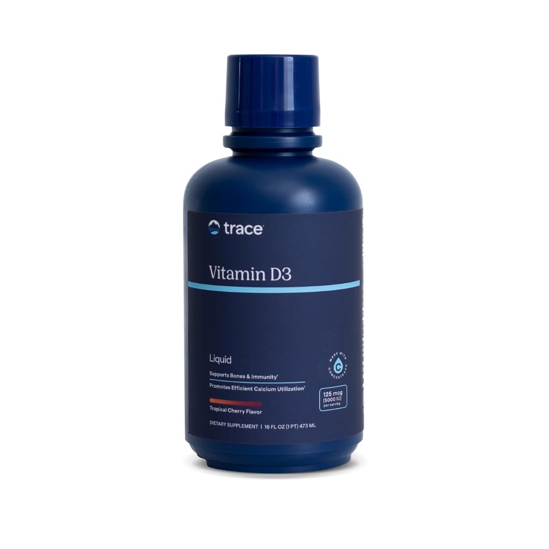 Trace Minerals Vitamin D3 bottle front shows the label for bone support and daily use