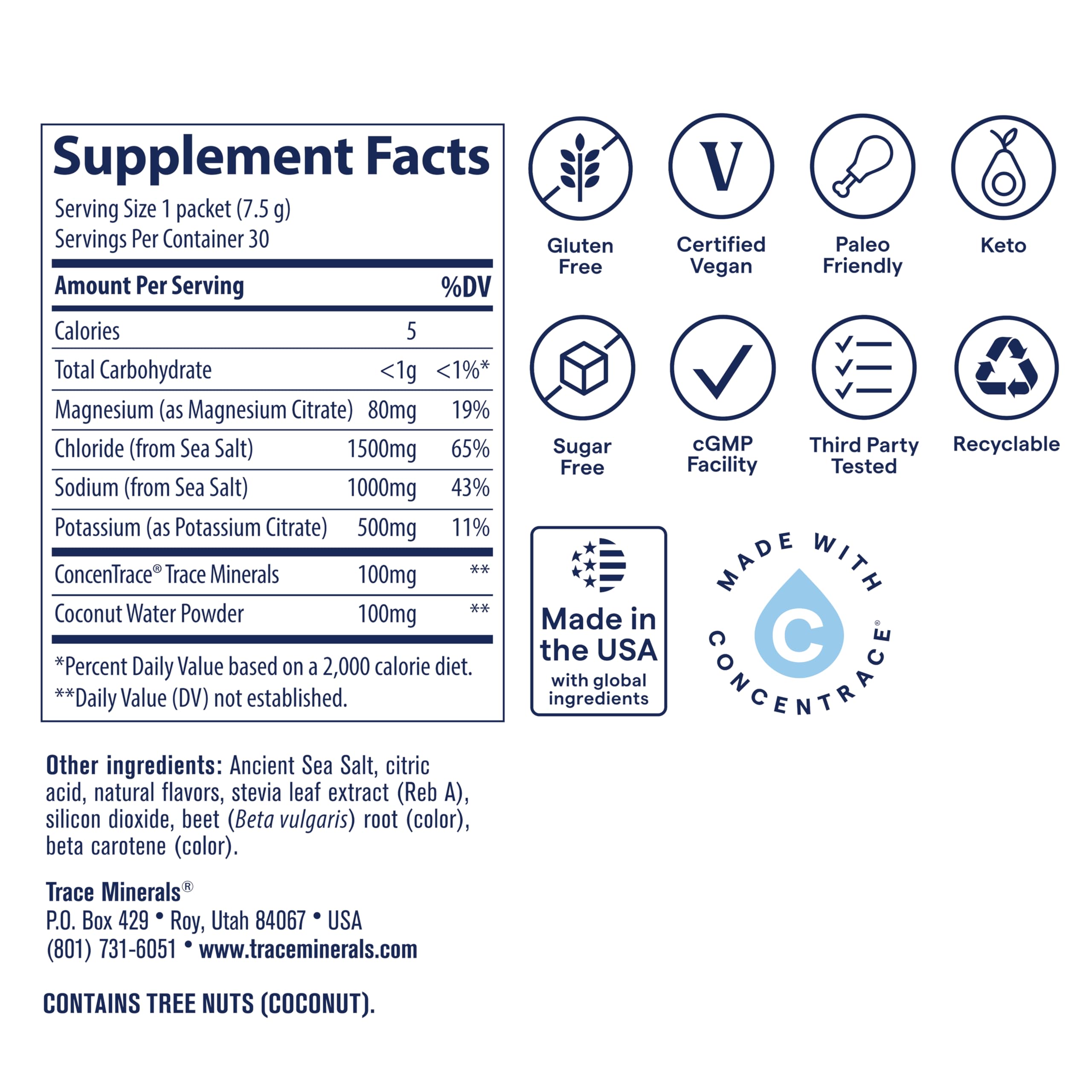 Trace Minerals ZeroLyte packet side view highlighting travel-friendly hydration option.