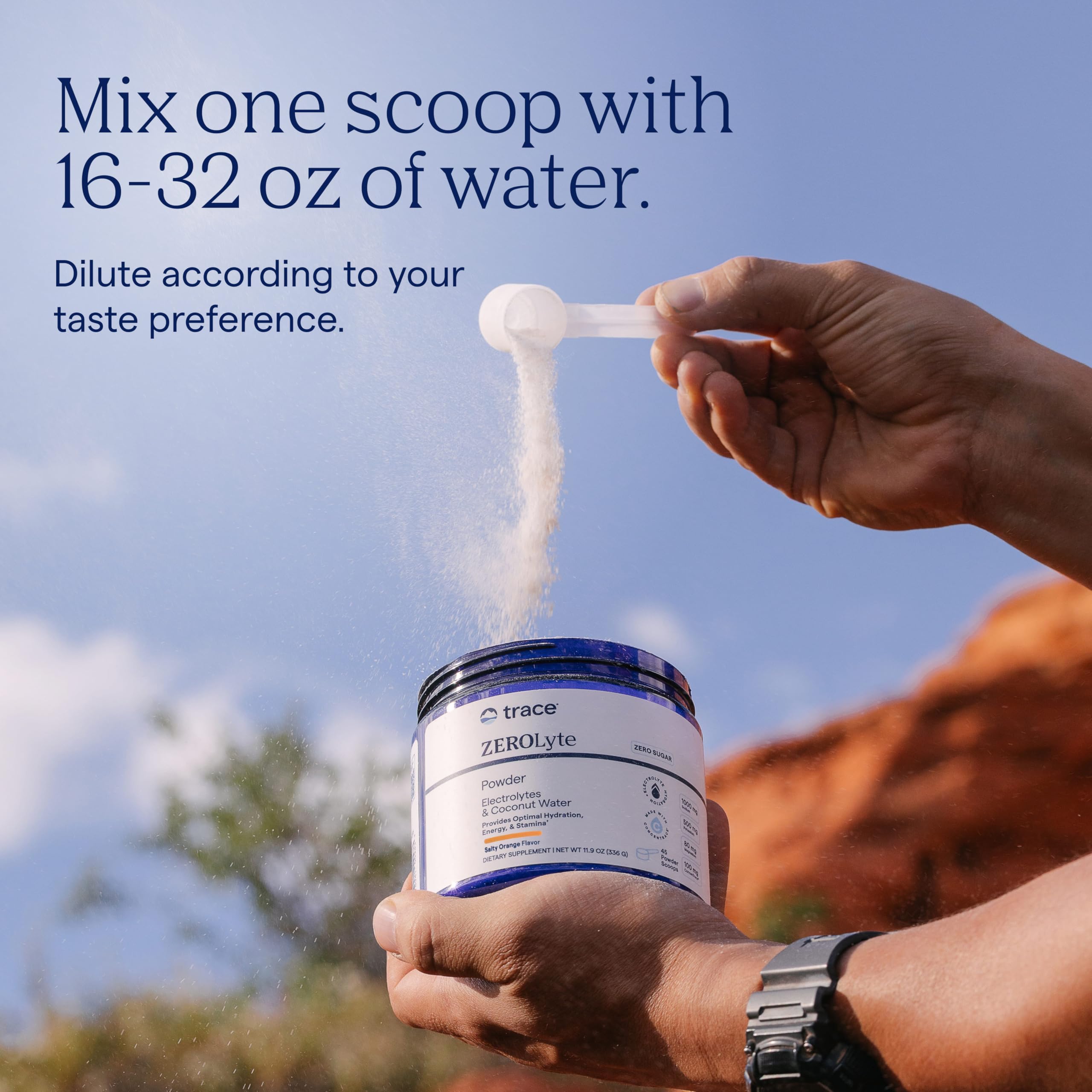 Trace Minerals ZeroLyte orange flavor dissolution illustrating rapid mixing in water
