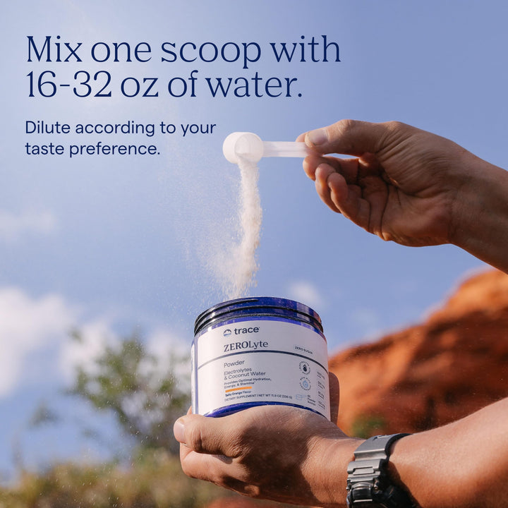 Trace Minerals ZeroLyte orange flavor dissolution illustrating rapid mixing in water