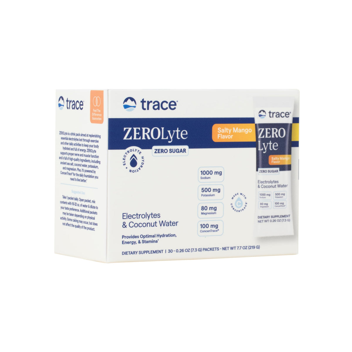 Trace Minerals ZeroLyte salty mango sachet ready to mix for on-the-go hydration