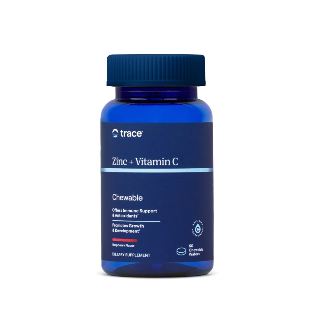 Trace Minerals Zinc + Vitamin C chewables bottle for daily immune support.