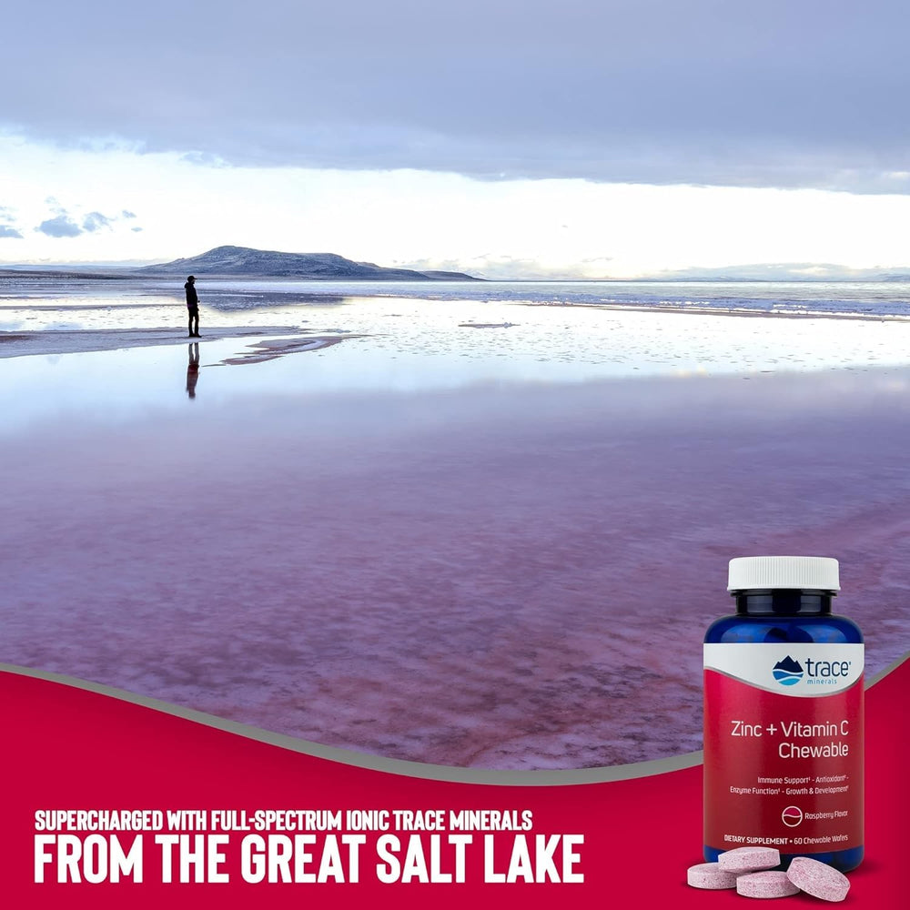 Open bottle with raspberry chewables from Trace Minerals.