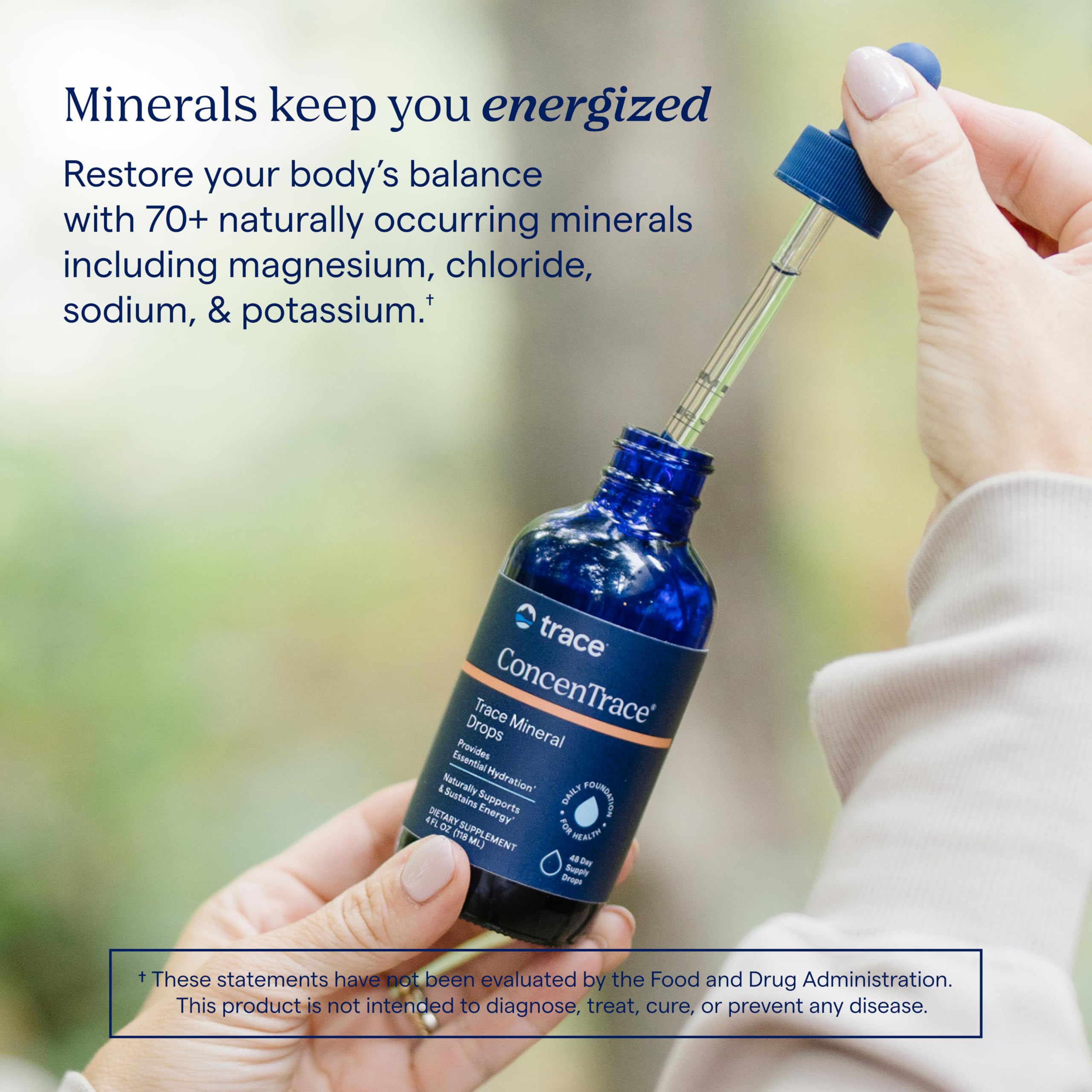 Trace Minerals ConcenTrace vegan and non-GMO label emphasizes dietary compatibility.