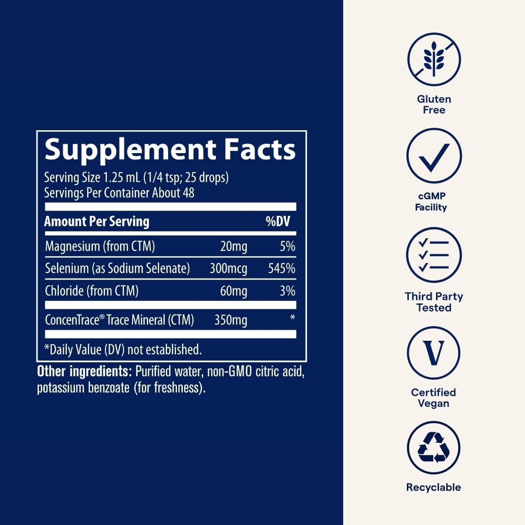 Trace Minerals selenium drops over juice illustrate easy daily dosage
