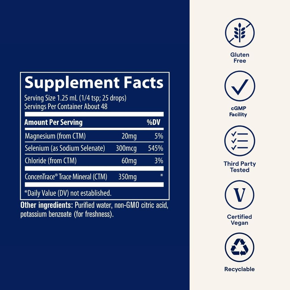 Trace Minerals selenium drops over juice illustrate easy daily dosage