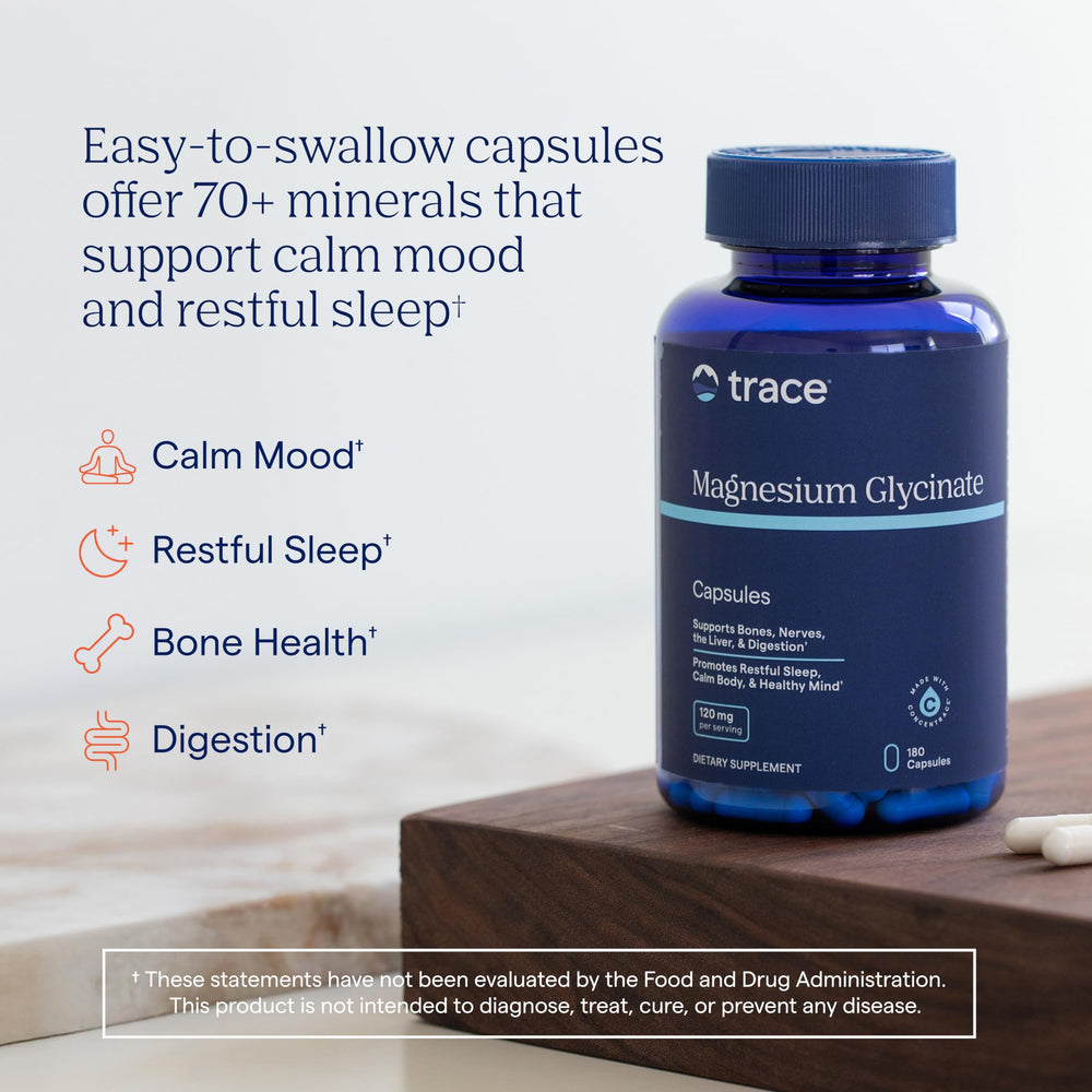 Trace Minerals Magnesium Glycinate capsules ready for daily relaxation and muscle comfort
