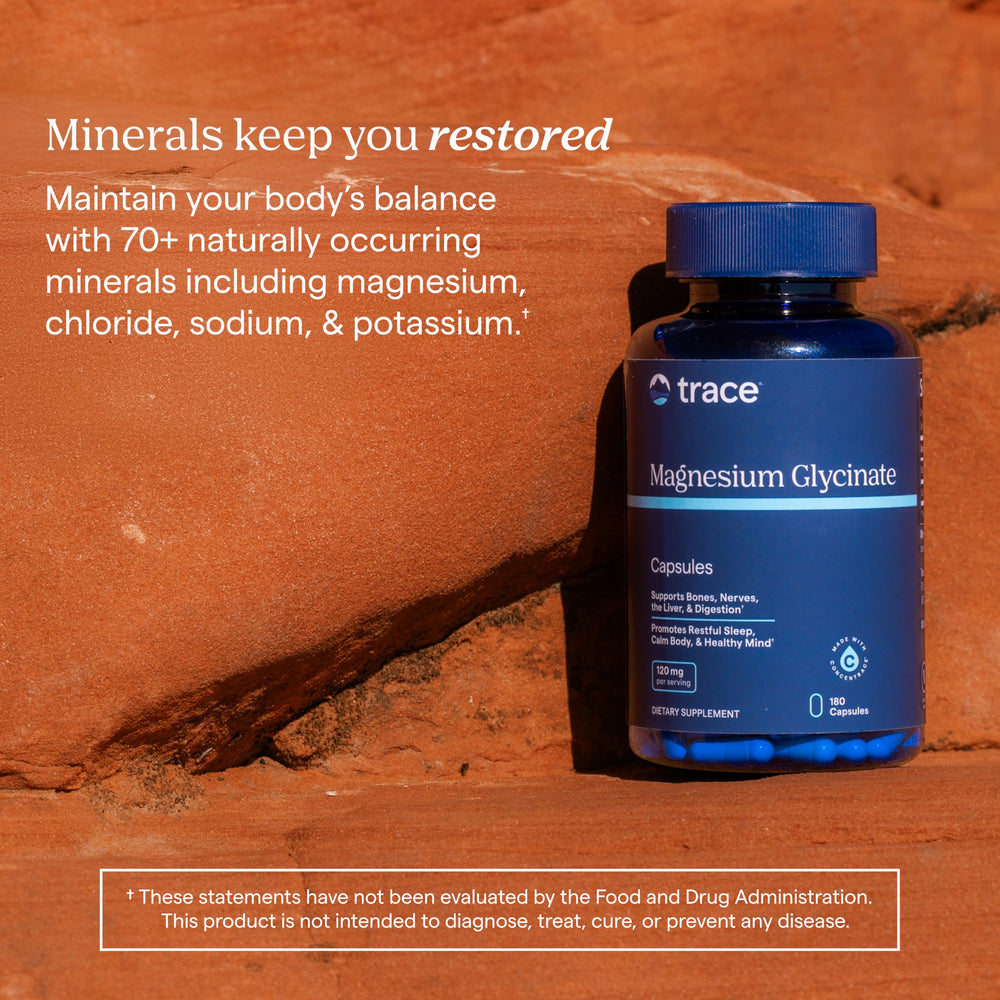 Trace Minerals Magnesium Glycinate close-up hints at neuromuscular calm