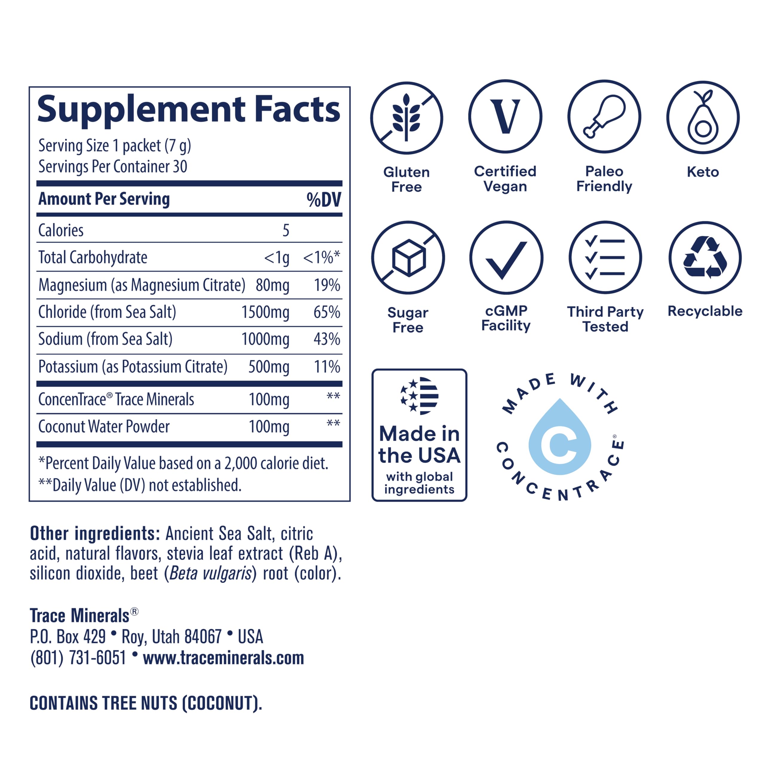 Trace Minerals ZeroLyte coconut water powder adding natural electrolytes.