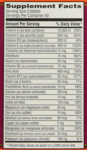 Trader Joe's Multi Vitamin label close-up highlighting ingredients for balanced nutrition.
