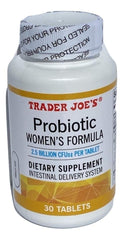 Trader Joe's Probiotic Women's Formula bottle with 2.5B CFUs per tablet for daily support.