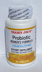 Trader Joe's Probiotic Women's Formula packaging emphasizing intestinal delivery system for targeted potency.