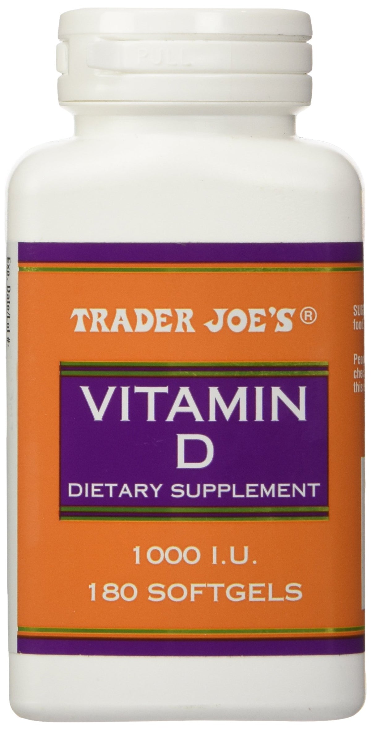 Trader Joe's Vitamin D-3 1000IU softgels bottle supports bone health