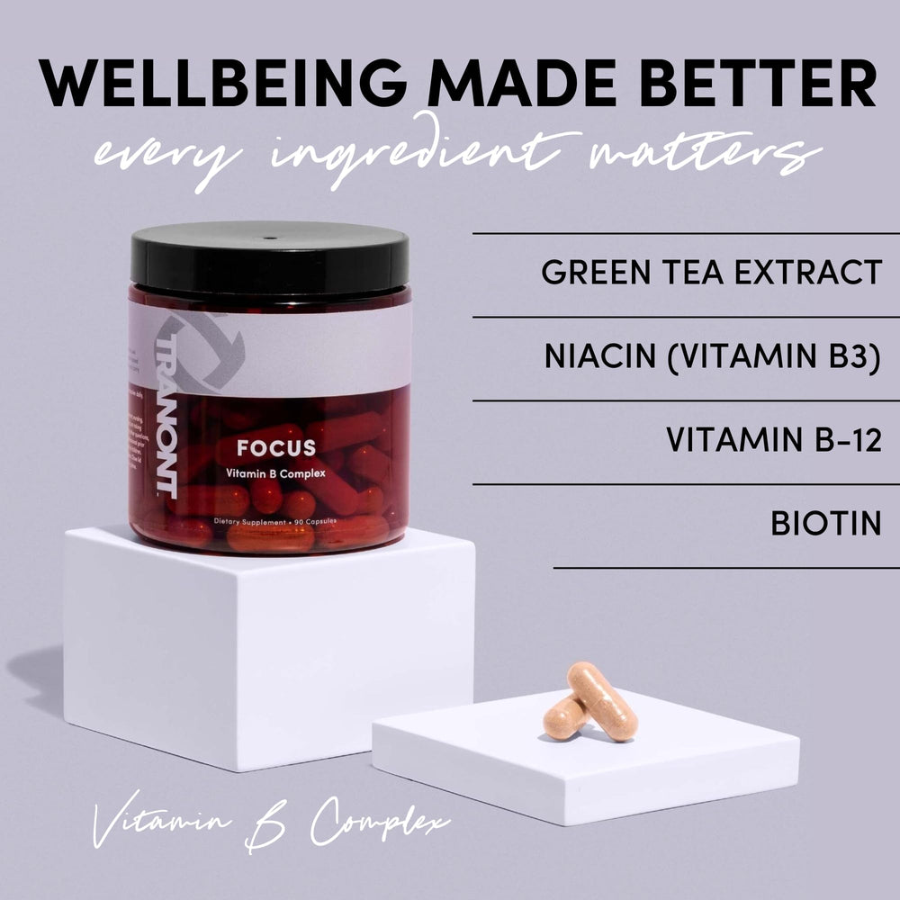 Tranont Focus label shows vegan and gluten-free formula for accessible wellness