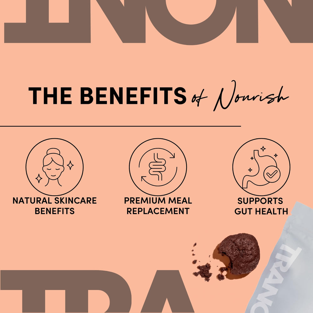 Tranont Nourish GOS shake poured into a glass showing creamy texture