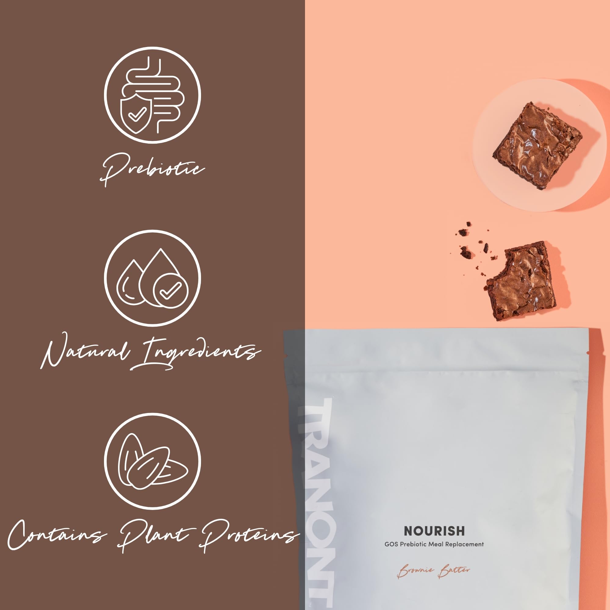 Dietary facts panel on Tranont Nourish GOS shake bottle