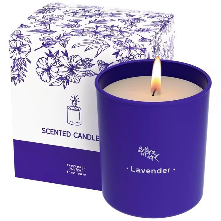 TranquilBliss lavender candle jar fills the room with a calming, lasting aroma