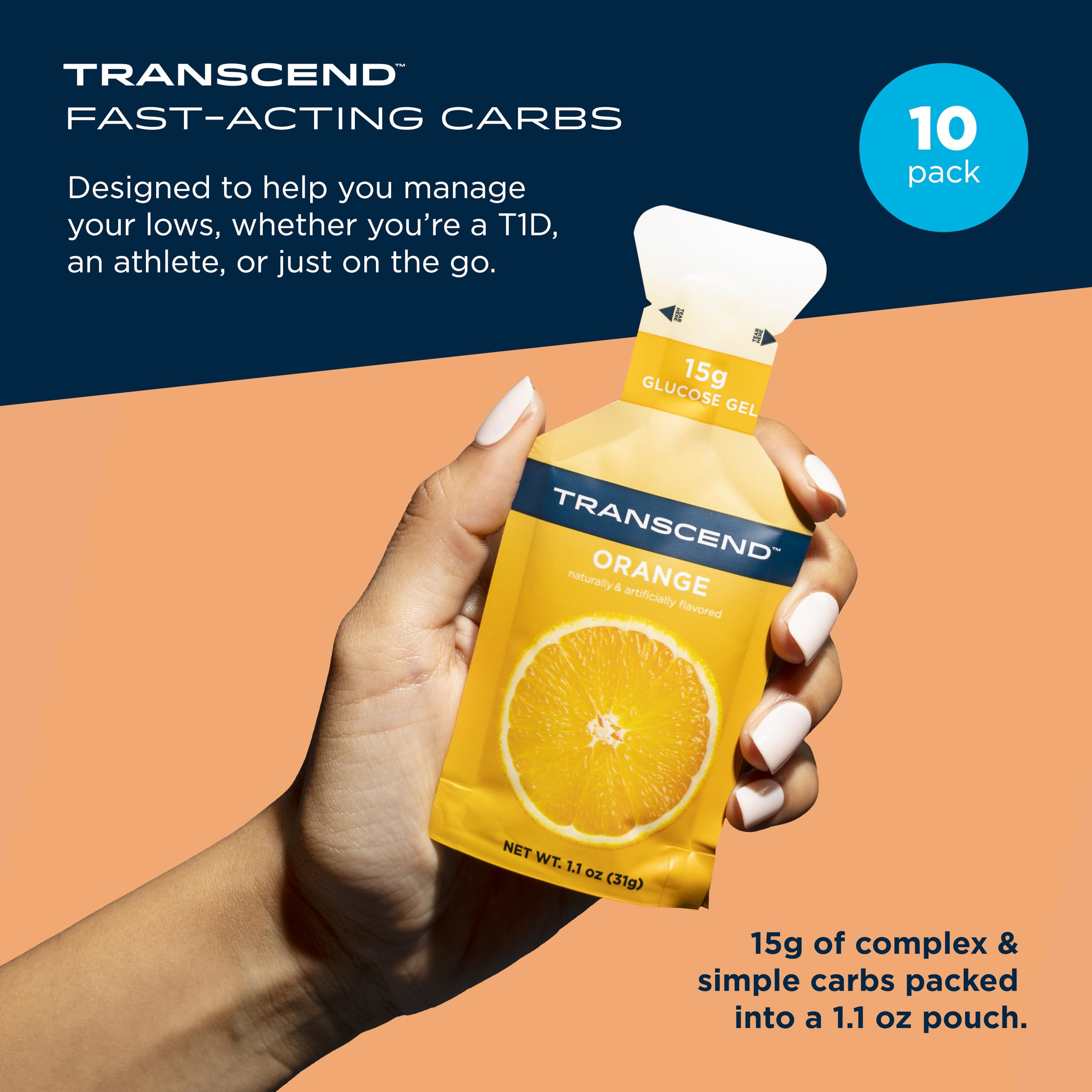Transcend Orange Gel on-the-go pack for quick fueling during workouts.