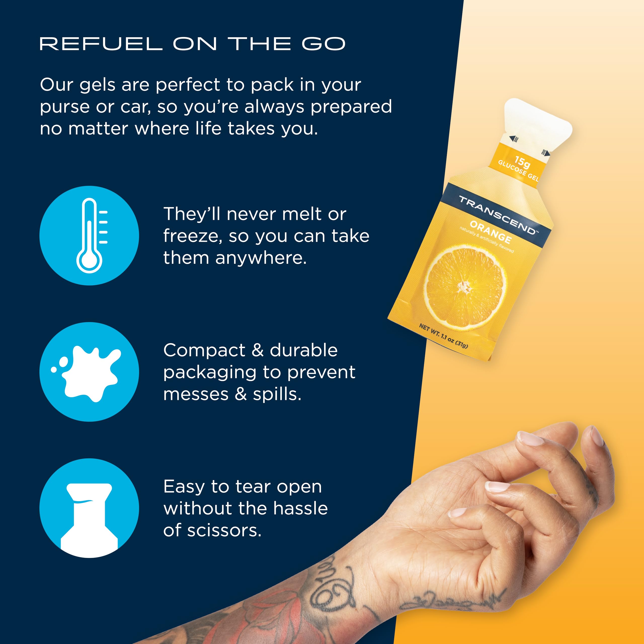 Transcend Orange Gel serving idea image suggests quick snack option.