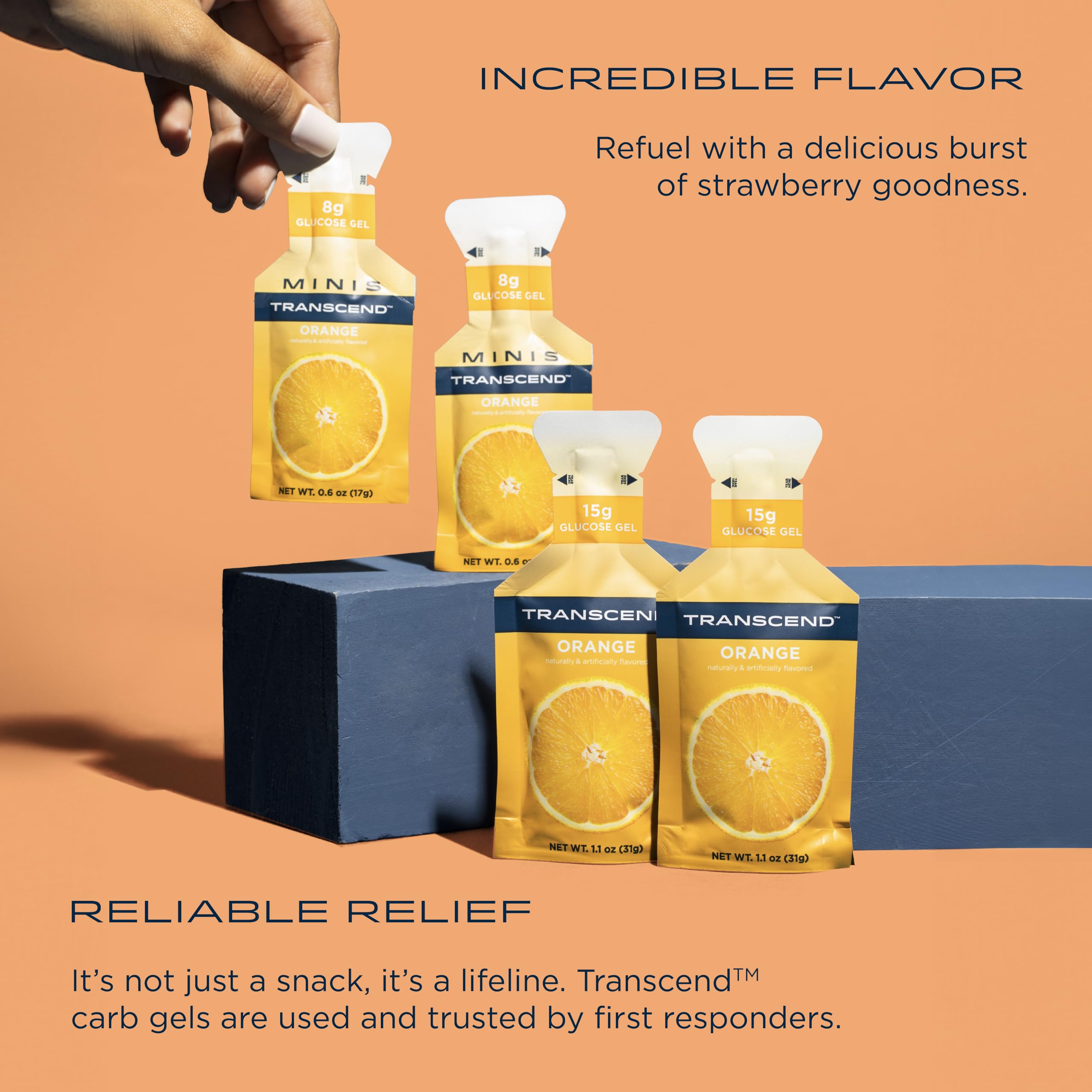 Transcend Orange Gel texture close-up shows smooth, portable carb source.