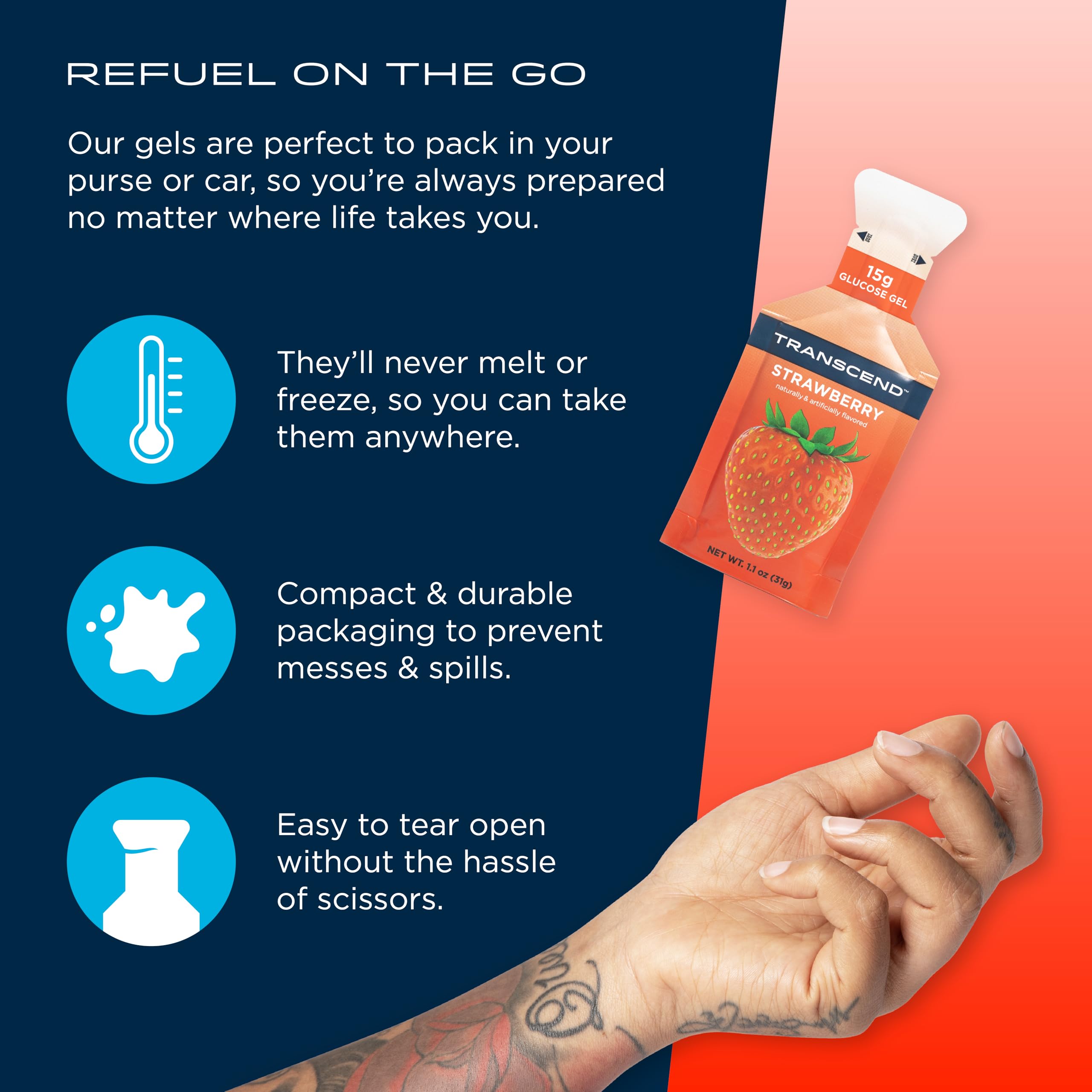 Running athlete using Transcend gel for sustained energy