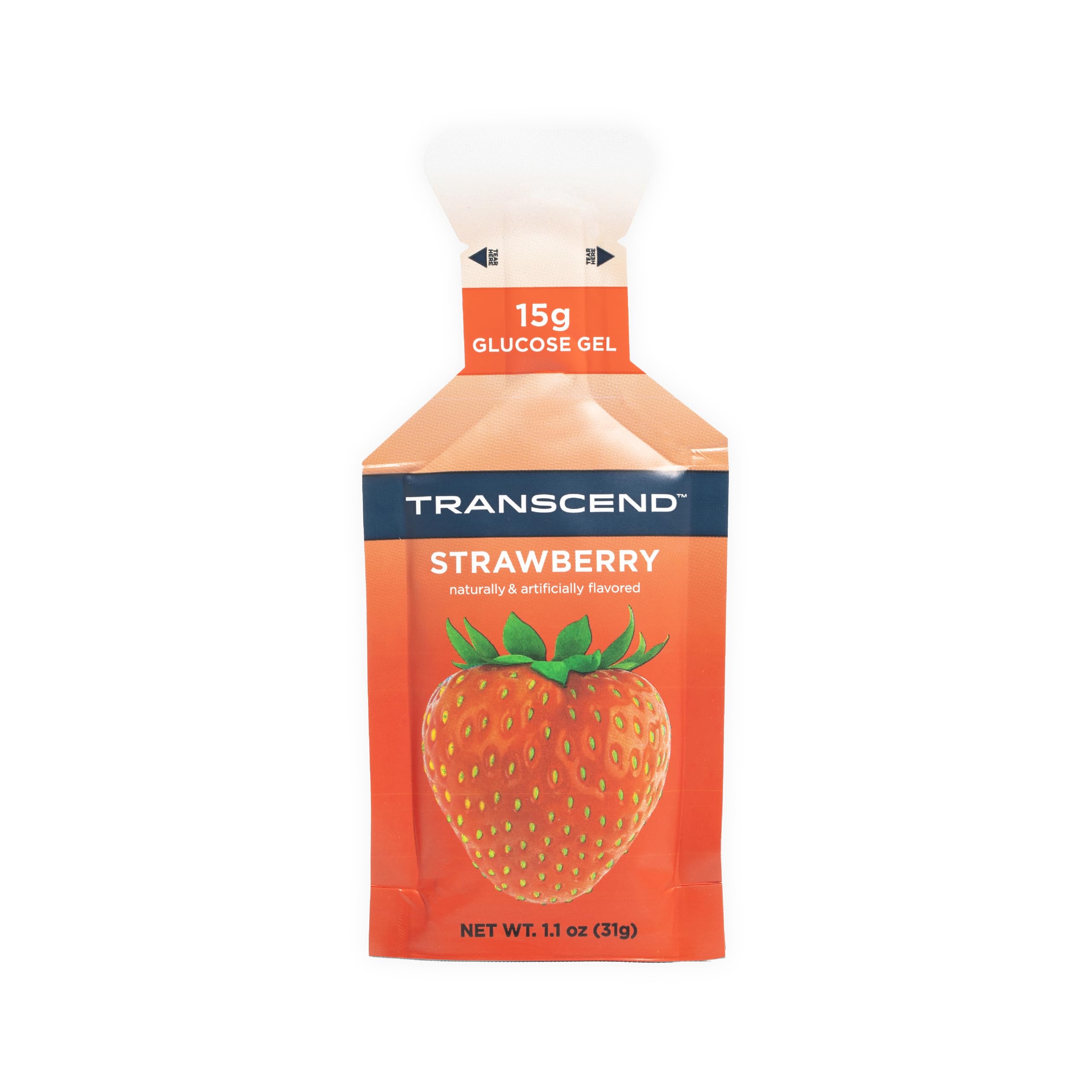 Transcend Strawberry Energy Gel 1.1oz pack for quick energy during workouts