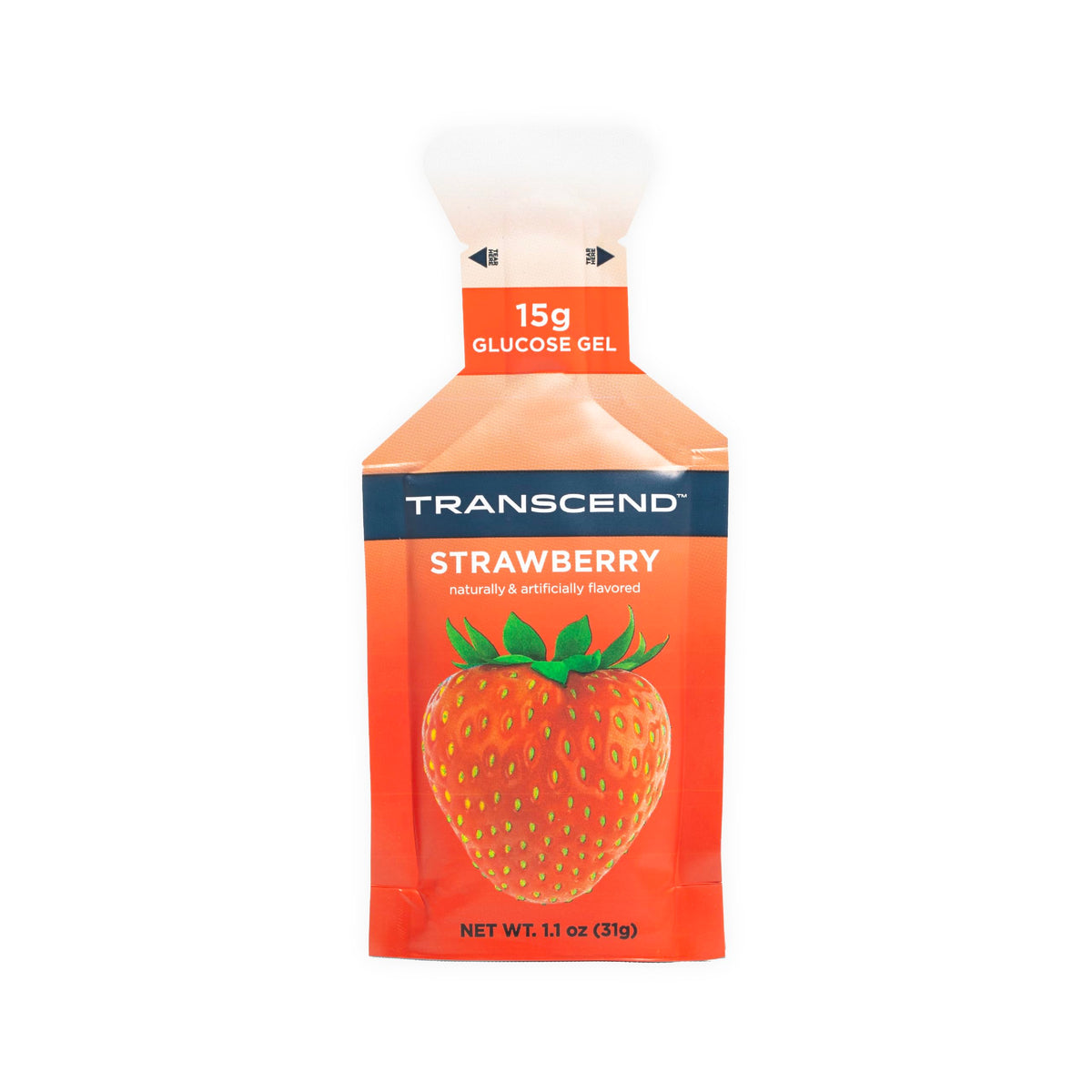 Transcend Strawberry Energy Gel 1.1oz pack for quick energy during workouts
