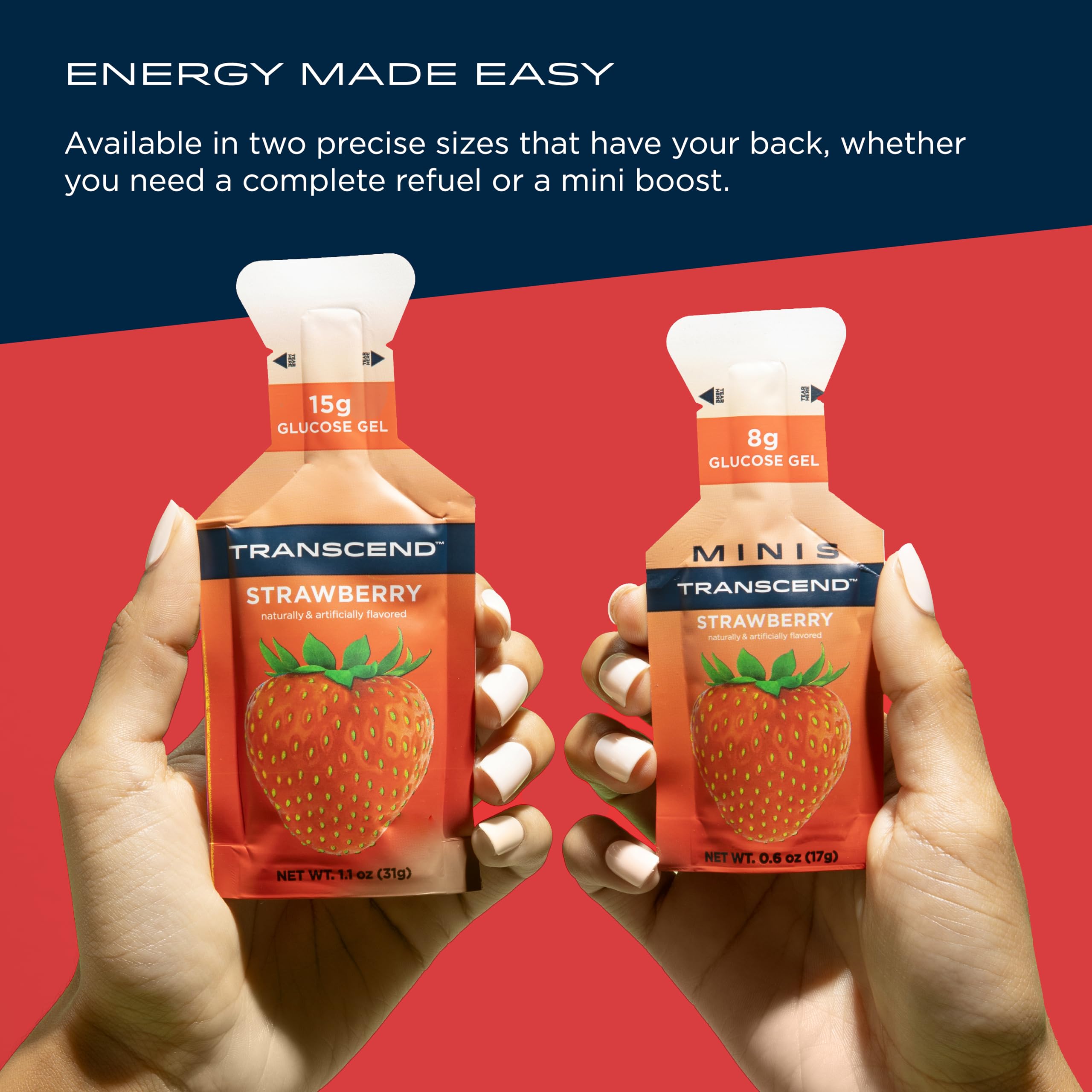 Transcend Strawberry Energy Gel pack on table ready for practice