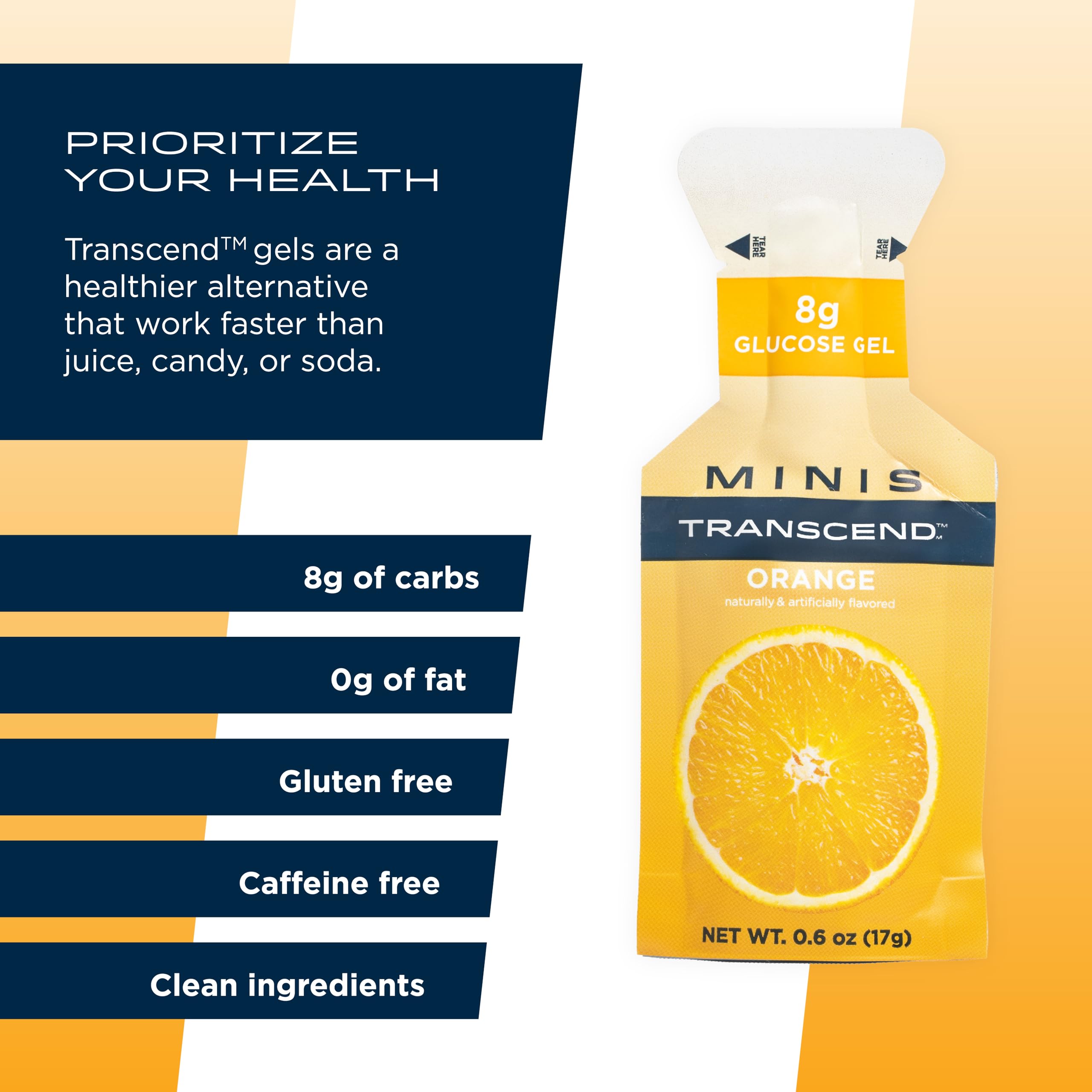 Open Transcend gel sachet with bright orange color and clear labeling