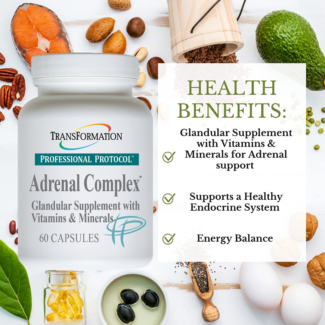 Transformation Adrenal Complex capsules close-up emphasizing easy daily use