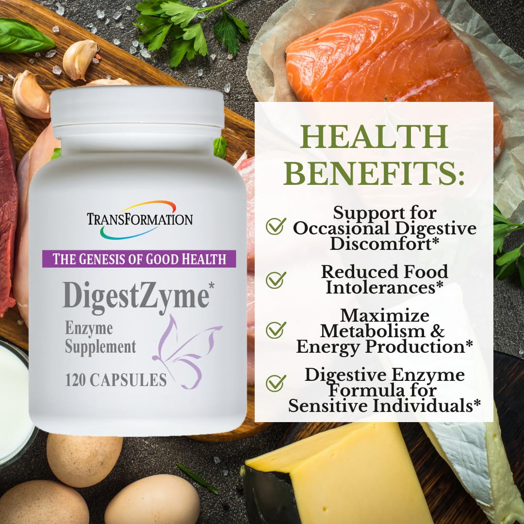 TRANSFORMATION DigestZyme capsules dispensing—easy daily addition to meals for consistent digestion.
