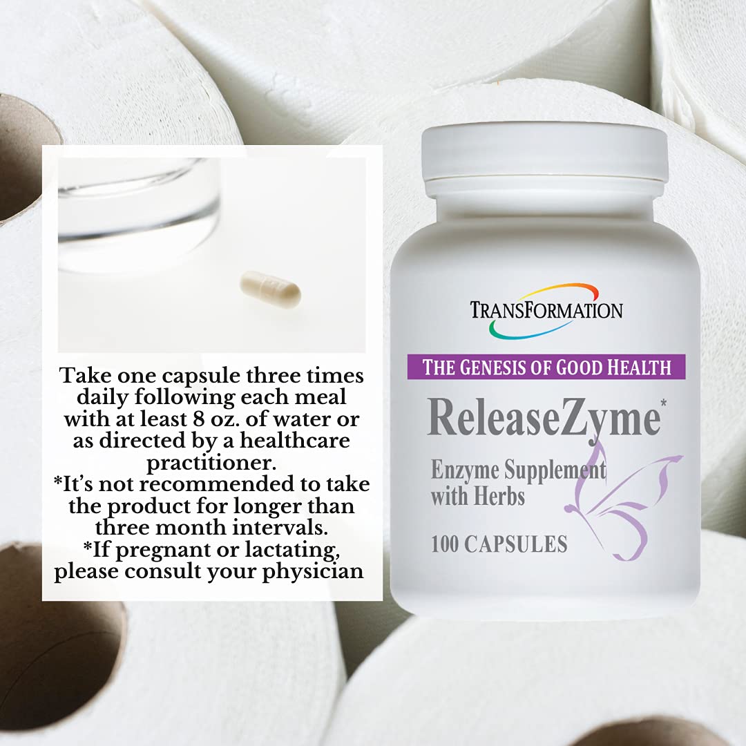 Label showing ReleaseZyme ingredient list including ginger and cascara.