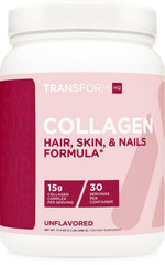 TransformHQ Beauty Collagen unflavored powder with scoop for easy daily mix.