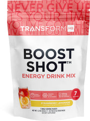 TransformHQ Boost Shot Strawberry Lemonade packet for a quick energy lift.