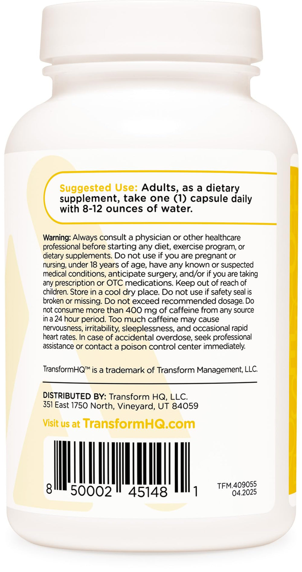 TransformHQ label detail highlighting gluten-free and non-GMO ingredients.