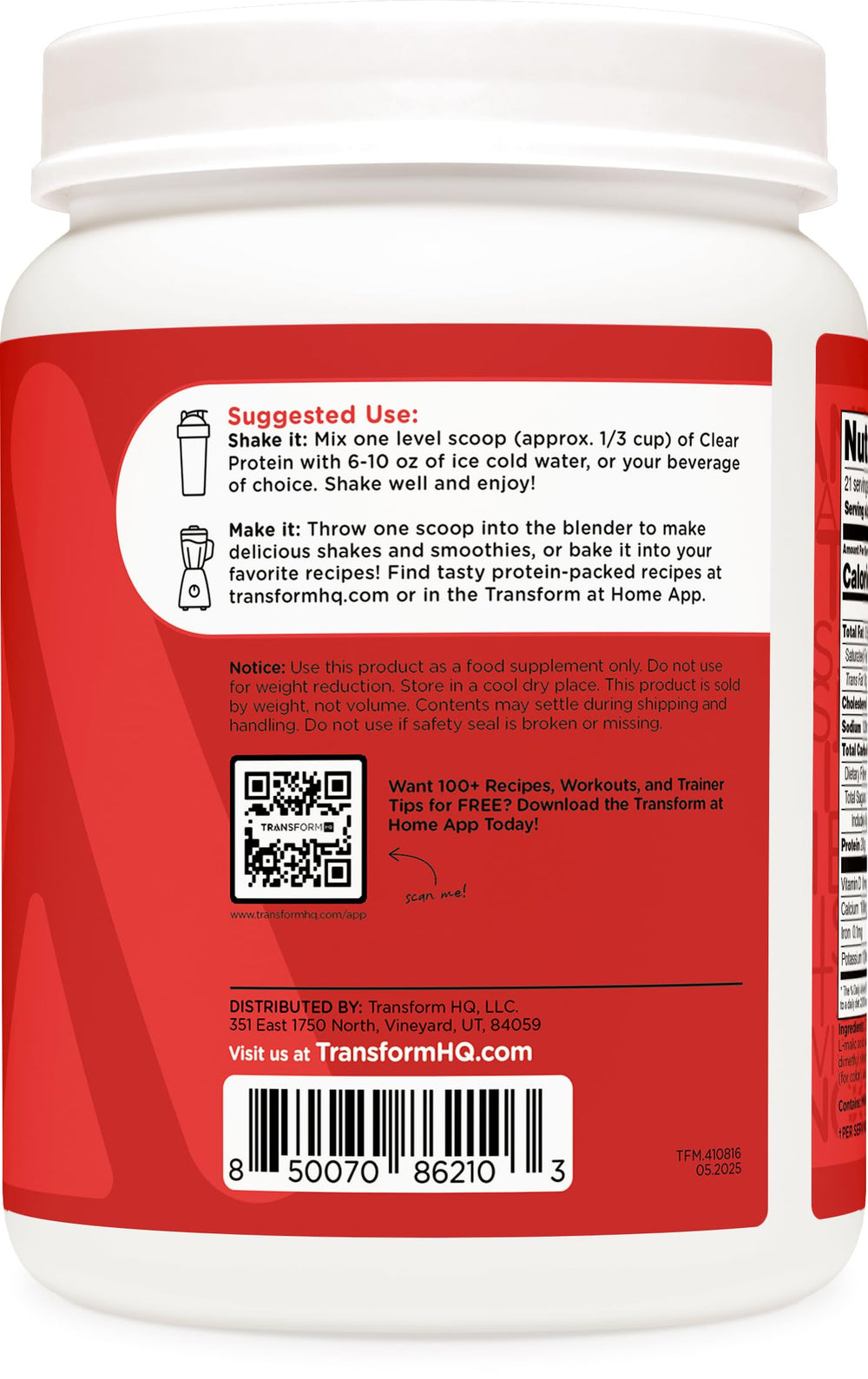 TransformHQ Clear Protein Powder Fruit Punch prepared drink ready to enjoy anytime