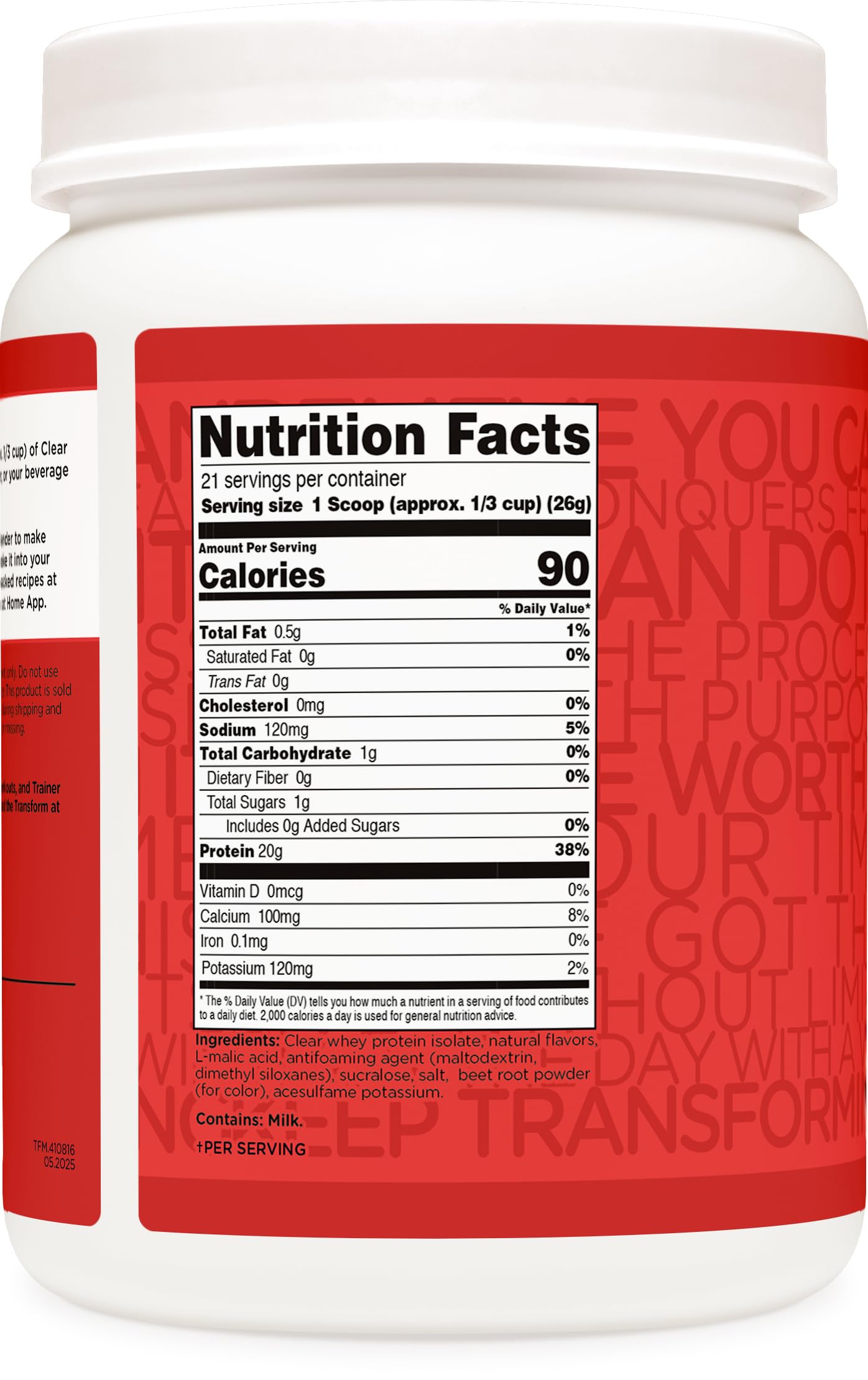 TransformHQ Clear Protein Powder Fruit Punch serving scoop included for quick, measured protein